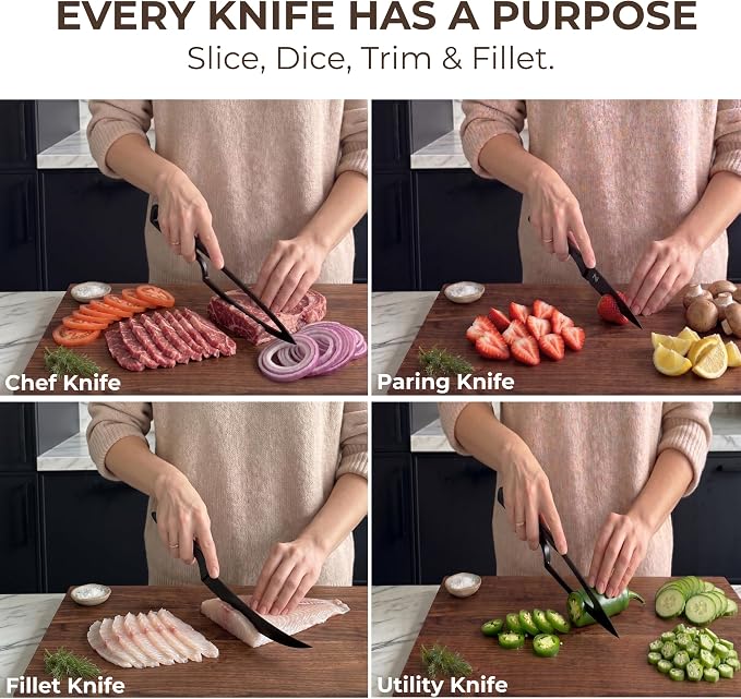 NestKnife Magnetic Kitchen Knife Set - 4 Piece VG10 High Carbon Stainless Steel Kitchen Knives with Patented Space-Saving Nesting Design & Magnetic Block - Ultra Sharp Professional Chef Knife Set