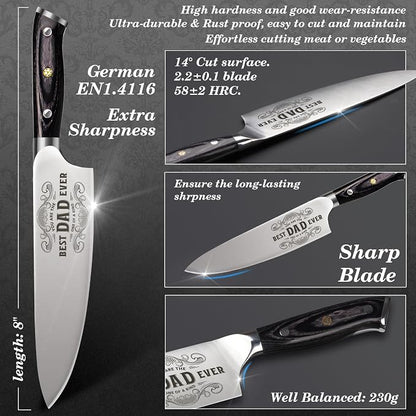 Funistree Gifts for Men Dad Fathers Day from Daughter Son Kids, 8 inch Pro German 1.4116 Chef Knife, Best Kitchen Knife Gifts Set for Him husband Birthday Anniversary