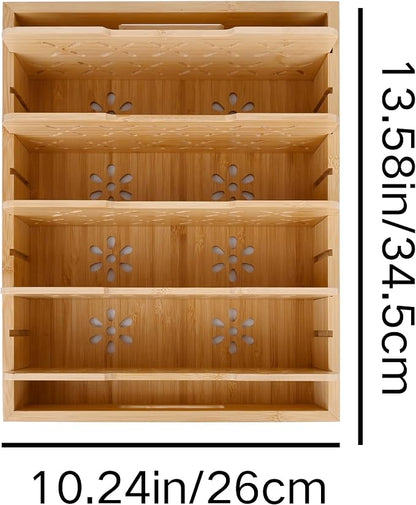 Natural Bamboo Storage Tray with 5 Custom Dividers, Deep Drawer Organizer for Kitchen, Small Cabinets, Home Office & Living Room