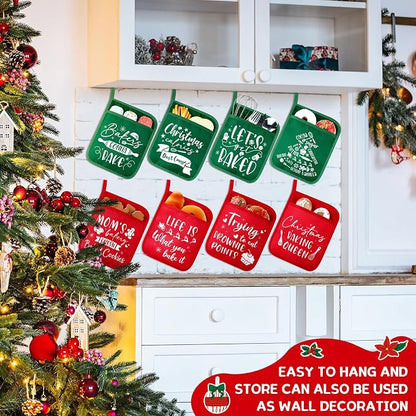 Layhit 12 Pieces Christmas Pot Holders with Pocket Heat Resistant Oven Mitts Hot Pads Farmhouse Cookie Bag for Kitchen Baking Cooking Appreciation Gift(Red and Green)