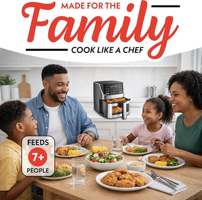 Gourmia Air Fryer - 7 Qt Large Capacity with LED Display, 12 One-Touch Presets, FryForce 360° Technology, Nonstick Dishwasher-Safe Basket & Crisper Tray, Stainless Steel