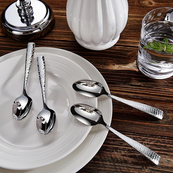 KEAWELL Premium 4-Piece Louis Hammered Spoons Set, 18/10 Stainless Steel, Set of 4, Fine Spoon Set with Squared Edge, Dishwasher Safe (6.4" Teaspoon)