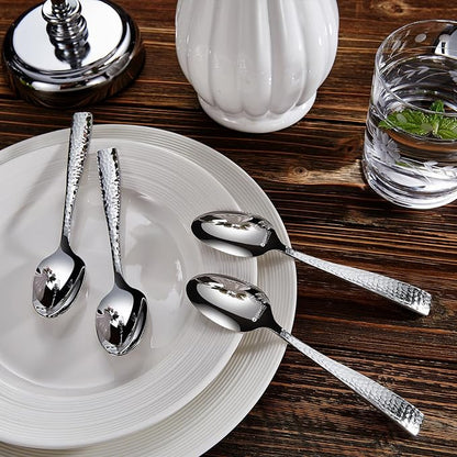 KEAWELL Premium 20/45/65 Piece Louis Hammered Silverware Set with Squared Edge, 18/10 Stainless Steel, Service for 4/8/12, Fine Flatware Set, Dishwasher Safe (45)