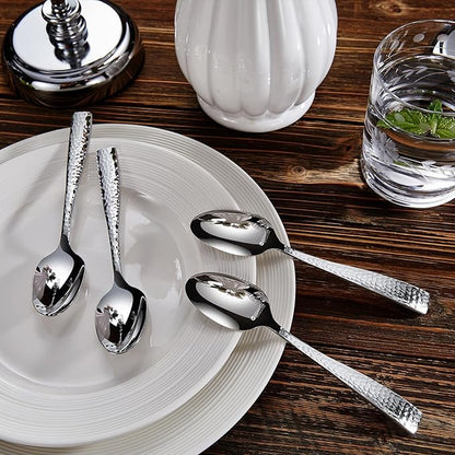 KEAWELL Premium 20/45/65 Piece Louis Hammered Silverware Set with Squared Edge, 18/10 Stainless Steel, Service for 4/8/12, Fine Flatware Set, Dishwasher Safe (20)