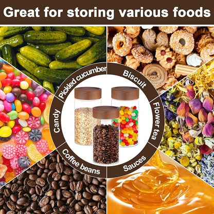 Glass Jars with Airtight Lid, 4 Pack 19oz Glass Jars with Wood Lids, Screw Top Kitchen Panrty Storage Canister for Sugar, Coffee, Tea, Oat, Cereal, Candy, Cookie - 3.1 x 5.9 inch Spice Bottle