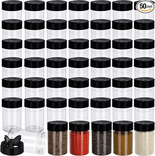 50 Pack 5.5 oz Spice Jars Plastic Clear Empty Bottles with Shaker Lids Bulk Reusable Seasoning Containers for Herbs Spices Powders Glitter