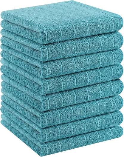 Homaxy 100% Cotton Terry Kitchen Towels(Lake Blue, 13 x 28 inches), Checkered Designed, Soft and Super Absorbent Dish Towels, 8 Pack