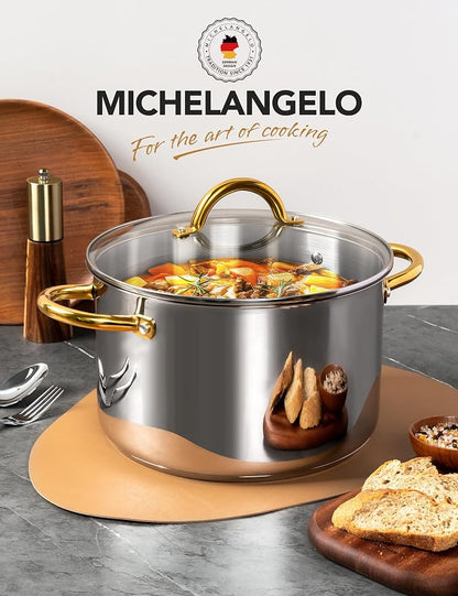 MICHELANGELO Stainless Steel Stock Pots - 8 Quart Pot with Lid, Soup Pot Induction Compatible, Cooking Pots with Riveted Handle, Oven & Dishwasher Safe