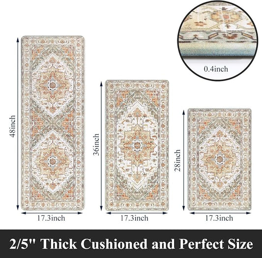 Cushioned Kitchen Rug Sets 3 Piece Anti Fatigue Mats for Floor Non Slip Waterproof Runner for Home Office, Sink, Laundry