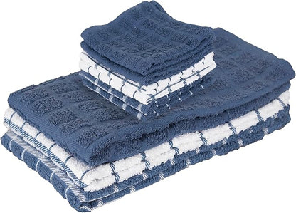 Ritz Premium 3-Pack Kitchen Towel & 6-Pack Dish Cloth Set - Highly Absorbent, Super Soft, Long-Lasting, 100% Cotton Terry Drying Cleaning Cloths, Federal Blue