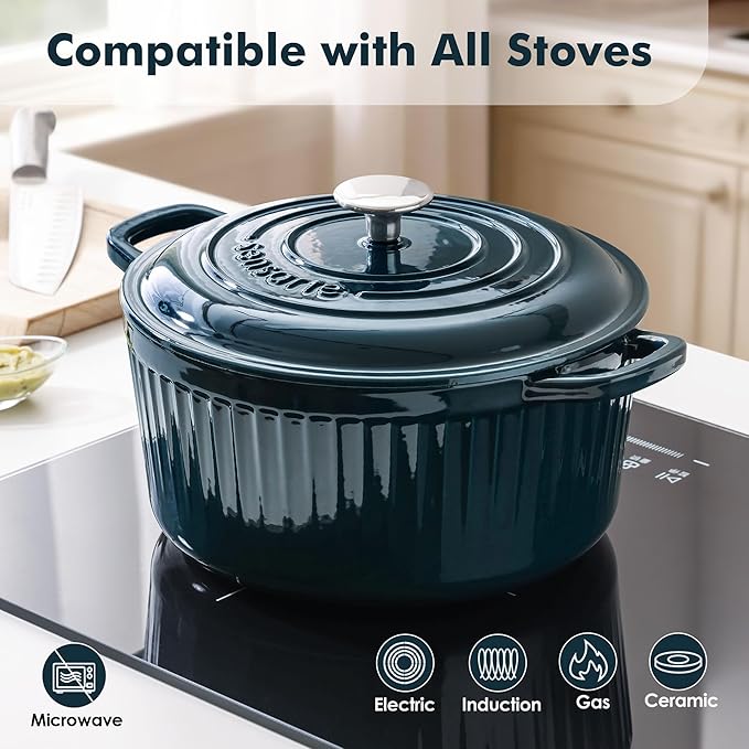 SENSARTE Enameled Cast Iron Dutch Oven Pot with Lid 3.5/5.5/6.5 Quart Heavy-Duty Round Dual Handles Kitchen Pot with Cotton Potholders & Silicone Trivet, Pot for Bread Baking, Stews, Braising, Roasting, Oven Safe, 6.5 Quart, Emerald Green