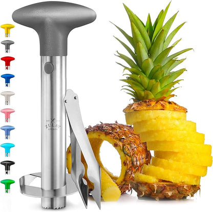 Zulay Kitchen Pineapple Corer and Slicer Tool – Stainless Steel Pineapple Cutter with Eye Remover Tool – Ergonomic Handle & Easy Core Remover – Reinforced Heavy-Duty Blade – Gray