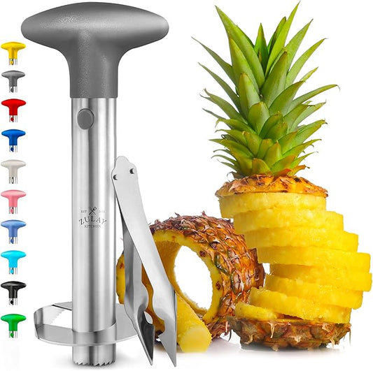 Zulay Kitchen Pineapple Corer and Slicer Tool – Stainless Steel Pineapple Cutter with Eye Remover Tool – Ergonomic Handle & Easy Core Remover – Reinforced Heavy-Duty Blade – Gray