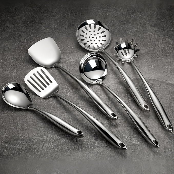 304 Stainless Steel Cooking Utensils Set, 11 PCS Long Large Metal Cooking Utensil Tools Set, Mirror Polished Kitchen Gadget Cookware and Kitchen Tool Set, Dishwasher Safe
