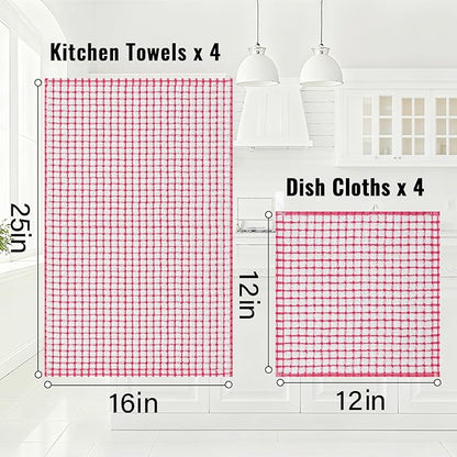 Homaxy Kitchen Towels and Dishcloths Set, 16 x 25 and 12 x 12 Inches, Set of 12 Cotton Terry Kitchen Dish Towels, Super Soft and Absorbent Dish Cloths, Red
