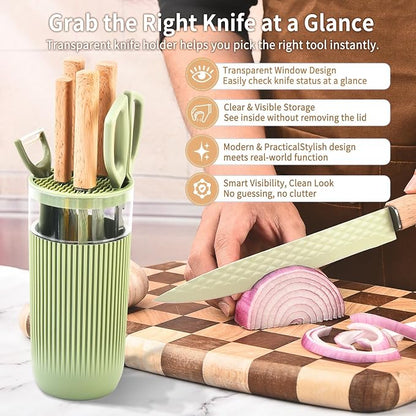 Knife Set, 6-Piece Kitchen Knife Set with Sharp Chef and Meat Knives, Anti-Rust Utility Knives Set for Kitchen, Kitchen Knife Block Set （Green）