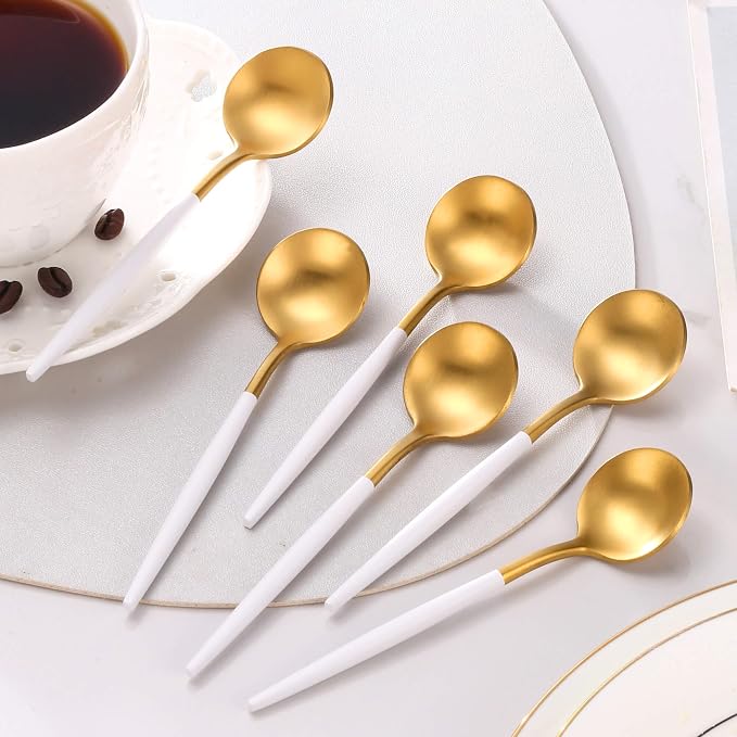 White Gold Coffee Spoons Set,Stainless Steel Teaspoons of 6,Espresso Spoons 5.11 inch,Demitasse Dessert Scoop,Small Tea Scoop Mini for Stirring,Matte Finish,Dishwasher Safe