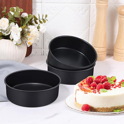 E-far 6 Inch Cake Pan Set of 3, Nonstick Stainless Steel Small Round Cake Pans Tin for Baking Layer Cakes, Stainless Steel Core & Non-toxic Coating, Straight Side & 2 Inch Deep