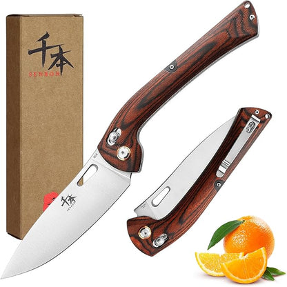 SENBON 440 Stainless Steel Super Sharp Pocket Folding Chef Knife Peeling Utility Knife Fruit Knife Carbon Fiber Handle Camping Barbecue Outdoo
