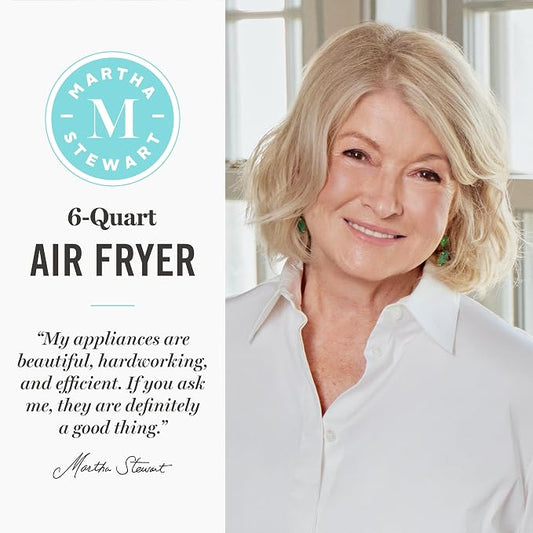 Martha Stewart 6QT Air Fryer, 6-in-1, Bake, Broil, Roast, Air Fry, Dehydrate, Reheat, Ceramic Non-Stick Basket, Crispy Results Fast, 400°F Max Temp, Shake Reminder, Honeydew Green
