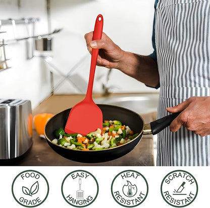 E-far Silicone Cooking Utensils Set, 25 Piece Kitchen Utensils with Holder, Non Toxic Kitchen Tools Spatula, Turner, Spoon, Ladle for Nonstick Cookware, Heat Resistant & Dishwasher Safe - Red