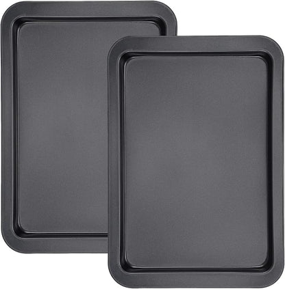Beasea Cookie Sheets for Baking, 2 Pack 13x9 Inch Black Baking Pans Tray, Nonstick Carbon Steel Cookie Pan Sheet for Oven Roll Cake Brownie, Cooking, Roasting, Serving