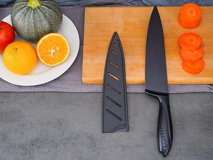 WELLSTAR Chef Knife with Sheath, Sharp Kitchen Knife 8 inch Black Cooking Knives with German HC Steel