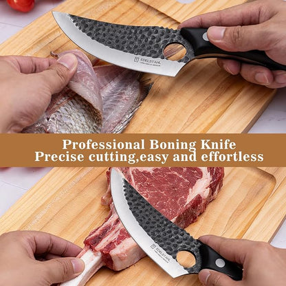 Chef Knife, Kitchen Knife for Boning,Cutting and Chopping,Stainless Steel Japanese Knife,Ergonomic Butcher Knife for Cutting Meat,Vegetables,Kitchen,Camping,Barbecue Meat Knives,Black