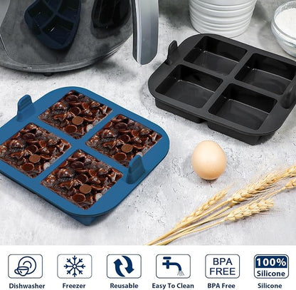 Webake Silicone Air Fryer Brownie Pan for Baking, Nonstick 2.6" Square Silicone Mold for S'mores, Cake Puck, Muffin, 4-Cavity Set of 2