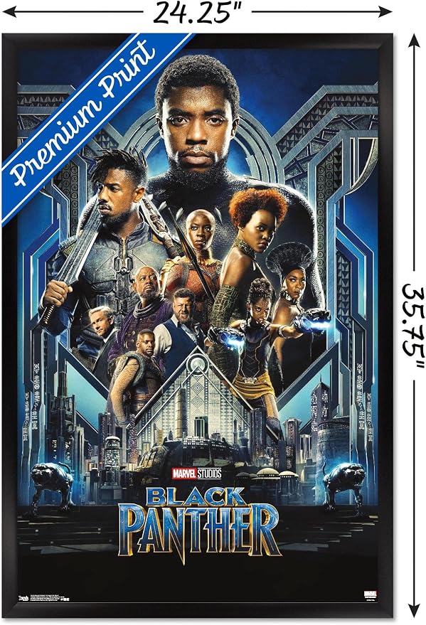 Trends International Marvel Cinematic Universe - Black Panther - Group One Sheet Wall Poster, 22.375" x 34", Black Framed Version
