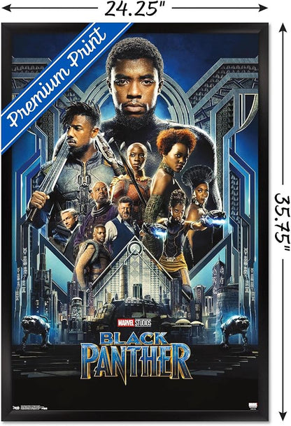 Trends International Marvel Cinematic Universe - Black Panther - Group One Sheet Wall Poster, 22.375" x 34", Black Framed Version