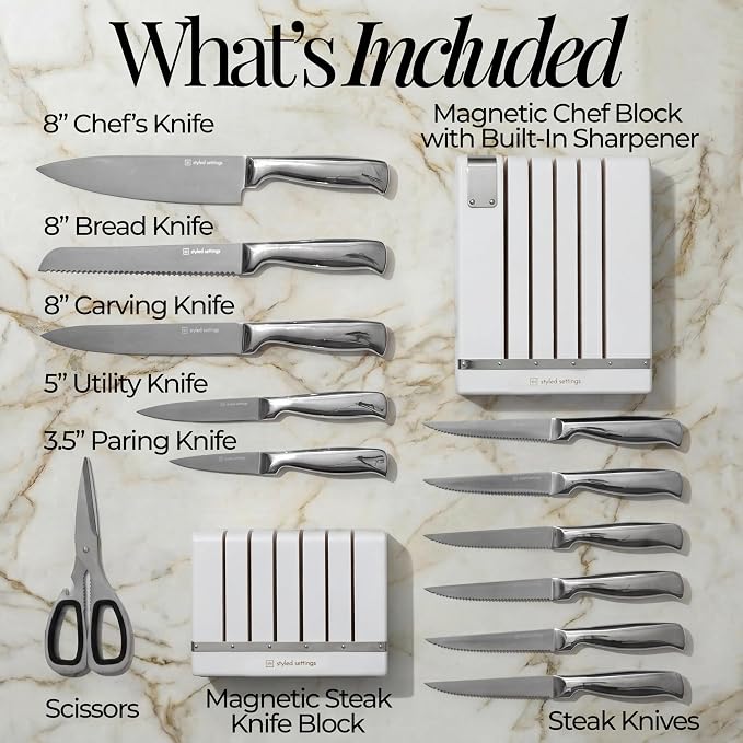 Magnetic Knife Set with Sharpener - Space Saving Convertible In Drawer Knife Block with Stainless Steel Kitchen Knives - Knife Drawer Organizer, German Steel Knife Set