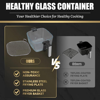 FineMade 12-in-1 Glass Air Fryer Non Toxic,4.5 Quart, Dishwasher-Safe Air fryer Glass Basket, Freidora De Aire De Vidrio, Temperature & Time Programable, PFOA & PFAS Free, Graphite