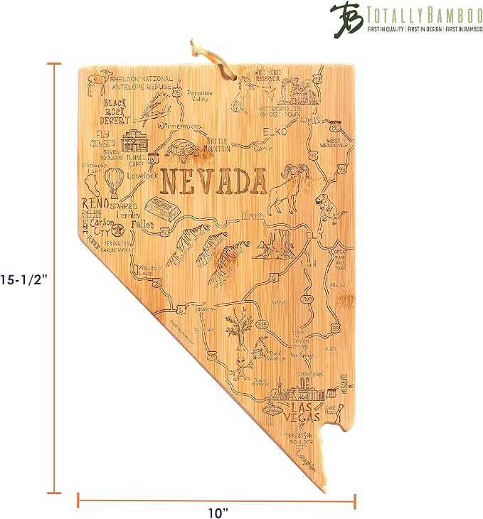 Totally Bamboo Destination Nevada State Shaped Serving and Cutting Board, Includes Hang Tie for Wall Display