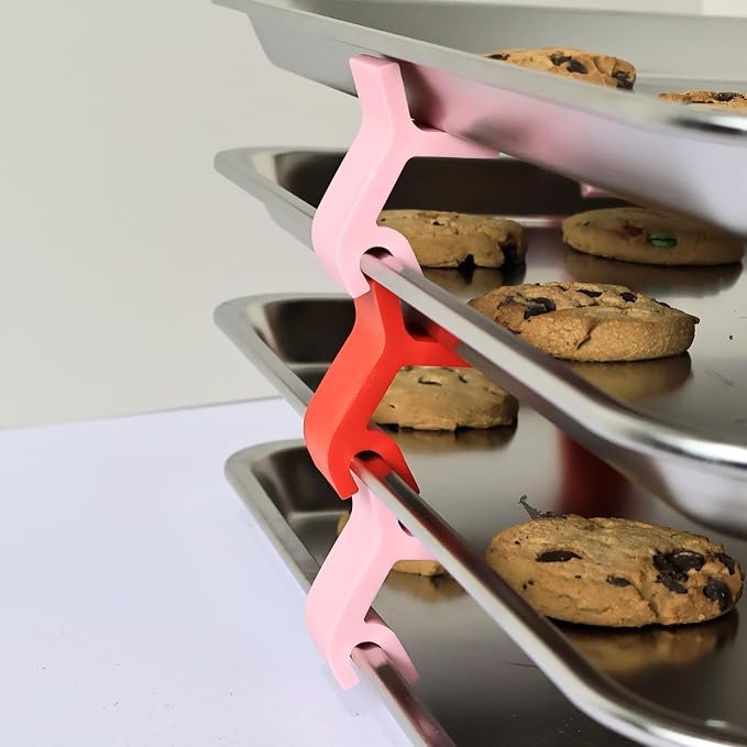 16pcs Baking Sheet Stackers - Saving Harvest Tray Stackers Accessories, Baking Sheet Stacking Clips, Cookie Tray Stacker Clips for Freeze Dryer Trays Kitchen Picnic BBQ (Red and Pink)