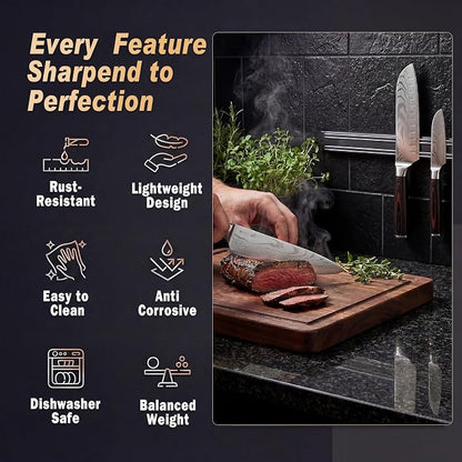 Kitchen Knife, High Carbon Stainless Steel Professional Sharp Chef Knife Set, Japanese Chefs Knives for Home Food Cooking Meat Cutting, Chopping Knife