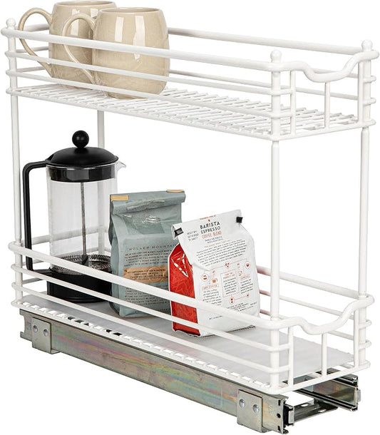 Household Essentials White Steel Two-Tier Slide-Out Organizer with Plastic Liners