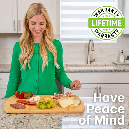 FSC-Certified Extra Large Bamboo Cutting Board Featuring 18 Inch Glue-Free Surface™ – XL, Non-Toxic Wooden Board for Family Kitchens, Butcher Block Style Food Prep with Lifetime Replacements