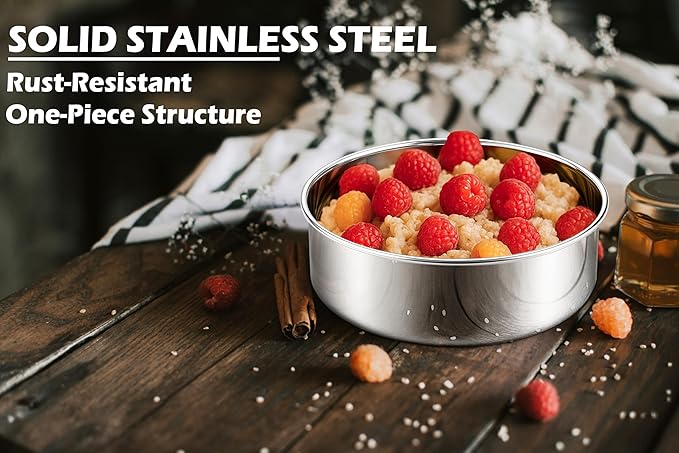 Leonyo 8 Inch Cake Pan Round 4 Pack, Stainless Steel 8Inch Round Cake Pans Tins Set for Baking, Metal Circle Layer Tin for Birthday Wedding Party, Dishwasher Oven Safe