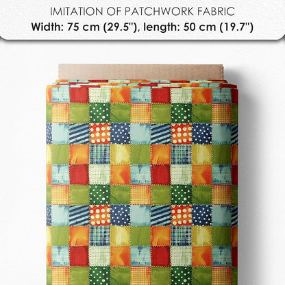 Daffodil Patchwork Cotton Fabric Panel – 6 Designs (10×10 inch Each) + Bonus Patchwork Sheet 29.5×19.6 inch, 100% Cotton 140 GSM