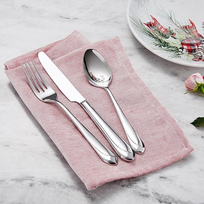KEAWELL Premium Astra 4-Piece 8.3 inch Dinner Fork Set – 18/10 Stainless Steel Mirror-Finished Silverware with Diamond-Faceted Handles, Comfortable Grip and Dishwasher Safe (4, Dinner Forks)