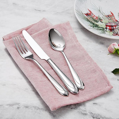 KEAWELL Premium Astra 4-Piece 8.3 inch Dinner Fork Set – 18/10 Stainless Steel Mirror-Finished Silverware with Diamond-Faceted Handles, Comfortable Grip and Dishwasher Safe (4, Dinner Forks)