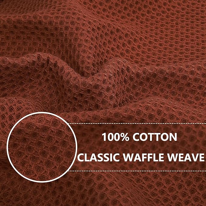 Homaxy 100% Cotton Waffle Weave Kitchen Dish Cloths, Ultra Soft Absorbent Quick Drying Dish Towels, 12 x 12 Inches, 24-Pack, Rust