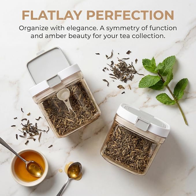 Coffee Canister with Scoop, 2 Pack 27oz Airtight Coffee Storage Container, Amber Light Blocking Jar, Wide Mouth for Coffee Beans, Sugar, Tea, Herbs Pantry Storage