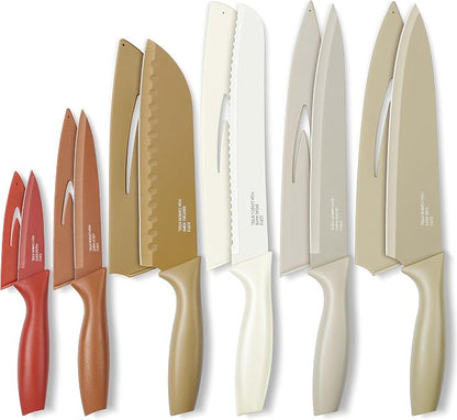 Onader 12 Pieces Kitchen Knife Set with Blade Guards, Stainless Steel Sharp Knife Set for Kitchen, Multicolor