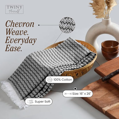 TWINY threads Kitchen Dish Towel Chevron Weave Mixed Color Pack, Premium 100% Cotton Kitchen Linen Set, Absorbent Quick Drying Dish Rags, Washable Reusable Multi Purpose, Set of 12, 16x26 Inches