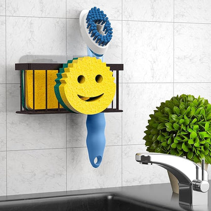 MURLONG Sponge Holder Smiley Face, Sink Caddy for Kitchen Sink, Sink Organizer Sponge Holder with 2 PCS Suction Cups/1 PCS Adhesive Strips, Designed for Sponge, Soap, Dish Brush, Scrubber-Bronze