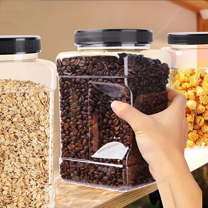 3 Pack 98Oz Square Plastic Jars, Wide Mouth Airtight Food Storage Containers with Lids for Dry Goods, Candy, Cookies, Snacks, Nuts & Pantry Organization, Easy-Grip PET Canisters Jar