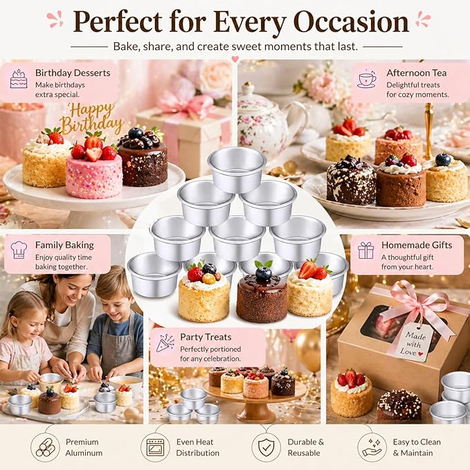 Nuenen 12 Pcs Round Cake Pans Aluminum Round Mold Smash Cake Baking Cheesecake Pans for Home Party Baking Supplies (4 Inch)