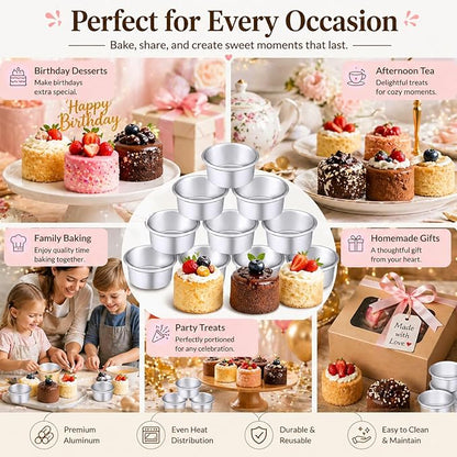 Nuenen 12 Pcs Round Cake Pans Aluminum Round Mold Smash Cake Baking Cheesecake Pans for Home Party Baking Supplies (4 Inch)